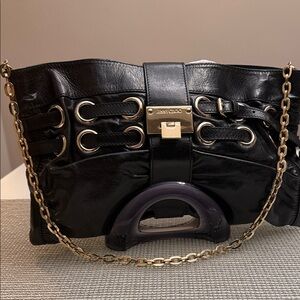Jimmy Choo Black Leather Shoulder Bag with Gold Chain
